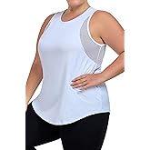 MEJING Women's Plus Size Workout Tank Tops with Mesh, XL-5XL Athletic Sleeveless Shirts Loose Fit, Flowy Yoga Tunic Top