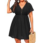 Pinup Fashion Plus Size Swimsuit Cover Up Women - Hollow Out V Neck Beach Dress Coverups