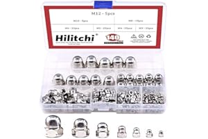 Hilitchi 140-Pcs M3 M4 M5 M6 M8 M10 M12 Acorn Dome Cap Head Hex Nuts Assortment Kit, 304Stainless Steel