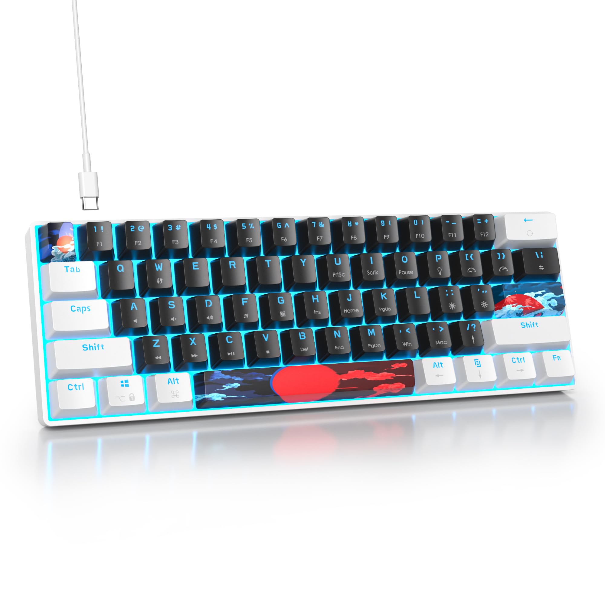 surmen 60% Mechanical Gaming Keyboard with Linear Red Switch, Wired Mini Compact Keyboard 60 Percent Backlit for Laptop Desktop PC Gamers （61 Black-Ice Blue）
