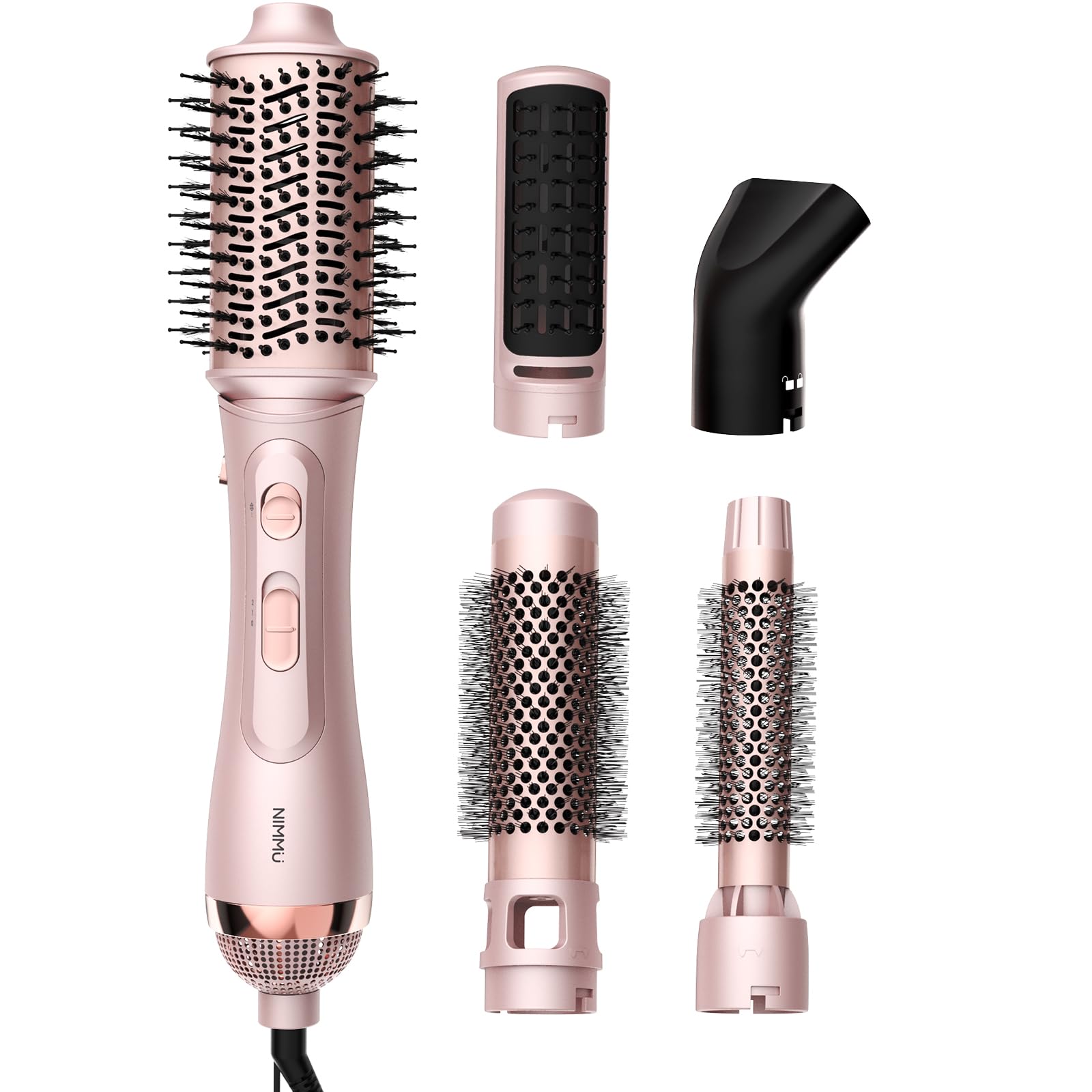 Photo 1 of Nimmu Blow Dryer Brush Set, 5-in-1 Hot Air Brush Set, All-in-One Hair Styler for Salon Blowouts, Smoothing, Curling & Volumizing and Straightening, Less Frizz & Heat Damage, Pink