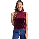 Allegra K Turtle Neck Tank Tops for Women's Velvet Mock Sleeveless Casual Vest
