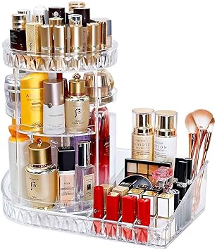 Amazon Com Acrylic Makeup Organizer Cosmetic Storage And Vanity Perfume Organizers In Countertop Bathroom Dresser 360 Rotating Makeup Holder Stand For Beauty Caddy Skincare Clear Big Guy Beauty
