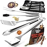 PURPLEBIRD Grill Set for Outdoor Grill 6 pcs - Heavy Duty Grilling Tools Set with Extra Long Handle, Stainless Grilling Accessories for Dad Gifts with Travel Bag, BBQ Utensils Kit for Outdoor Camping