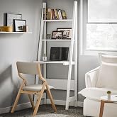 Haotian Ladder Desk with Shelves, Wall Desk for Small Space, Secretary Desk Workstation Dresser Shelf Freestanding Bookshelf, White FRG60-W