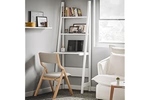 SOBUY Haotian Ladder Desk with Shelves, Wall Desk for Small Space, Secretary Desk Workstation Dresser Shelf Freestanding Bookshelf, White FRG60-W