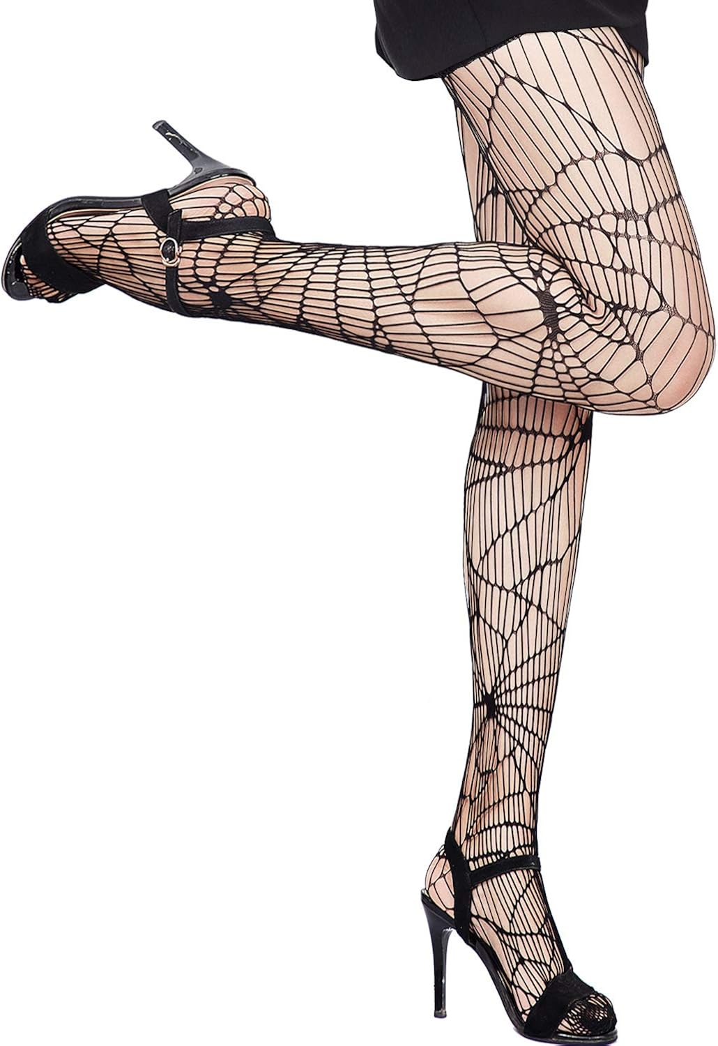 4 Pieces Skull Stockings Fishnet Tights Halloween Stockings Lace Spider Web Stockings Skull: Clothing