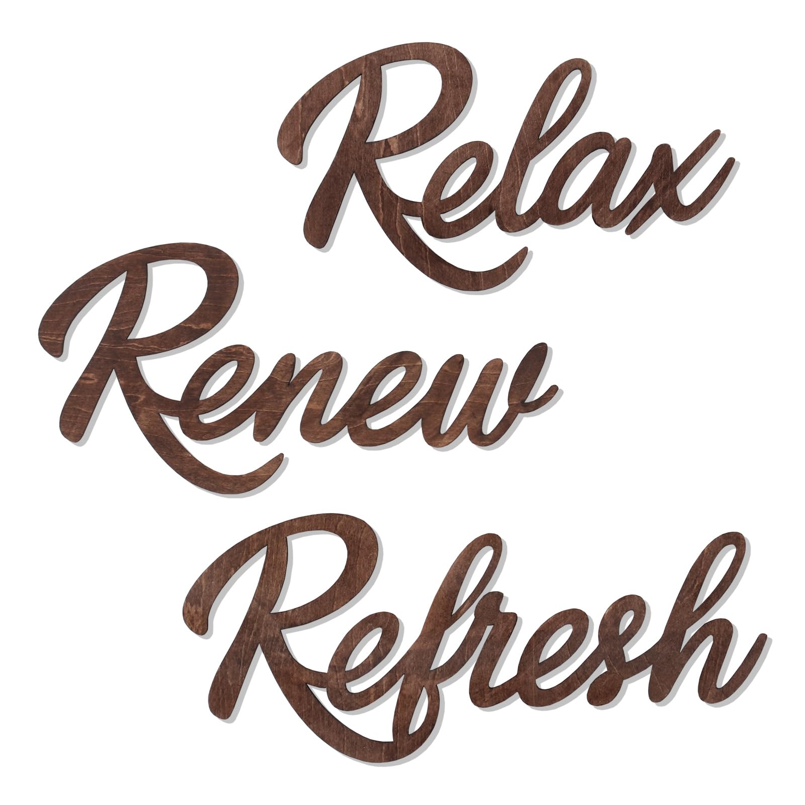 KOYILTD 3 Pieces Bathroom Decor Wooden Bathroom Sign,Relax Renew Refresh Sign (Brown)