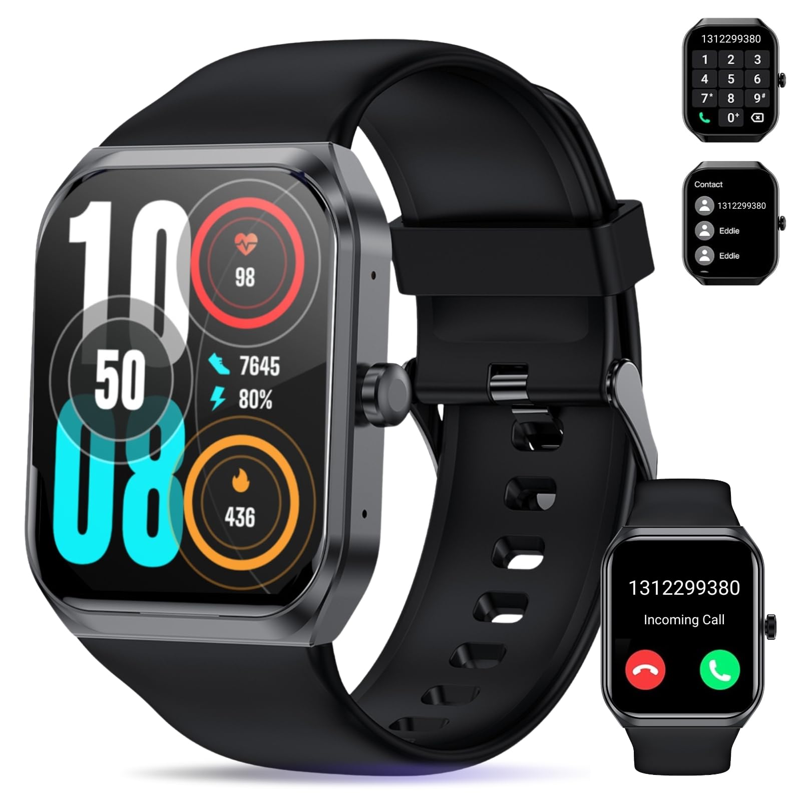HOAIYO Smart Watch for Men Women, 1.95" Touchscreen Heart Rate Blood Oxygen and Sleep Monitoring, 115 Sports Modes, Waterproof, 250+ Watch Faces, Compatible with Android iOS Phone