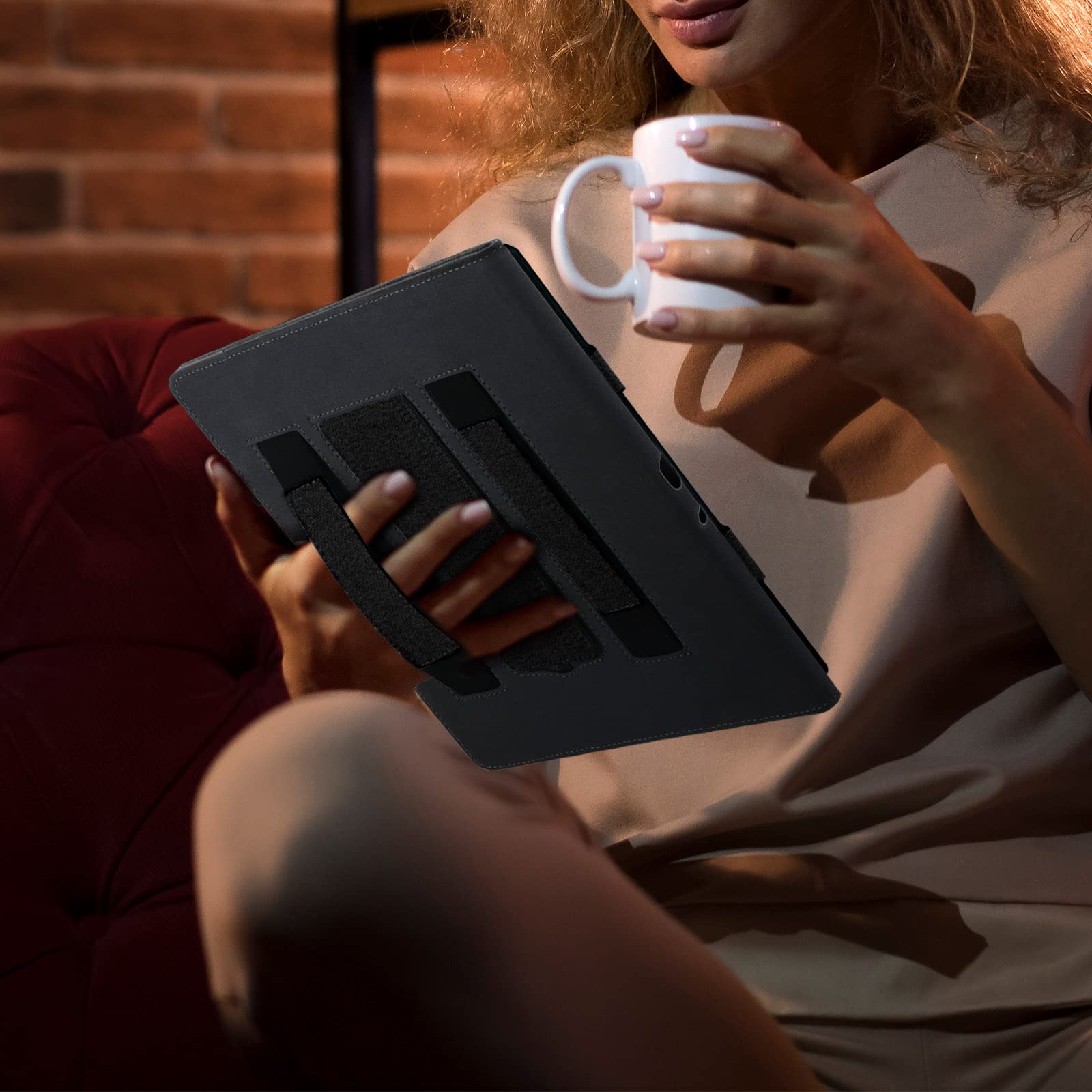 WALNEW Stand Case for Kindle Scribe 10.2 Inch (2024/2022 Released) – Two Hand Straps Premium PU Leather Cover with Auto Sleep/Wake and Pen Holder for Amazon Kindle Scribe Ereader (New Black)
