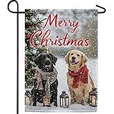 America Forever Merry Christmas Dogs Garden Flag,12.5 x 18 inches Double Sided,Black Lab and Golden Retriever,Festive Winter Decor Outdoor Seasonal Flags for Yard,Lawn