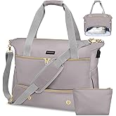 ZRRAJOY Weekender Overnight Bag for Women, Large Travel Duffel with Shoe Compartment, Wet Pocket, USB Charging Port, Carry-On Gym Tote Bag (Grey)