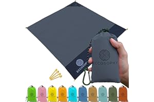 ECCOSOPHY Sand Proof Beach Blanket-Waterproof Picnic Blanket 60x55-Outdoor Compact Pocket Blanket-Lightweight Ground Cover for Hiking, Camping, Festivals, Sports, Travel-with Bag & Stakes (Charcoal)