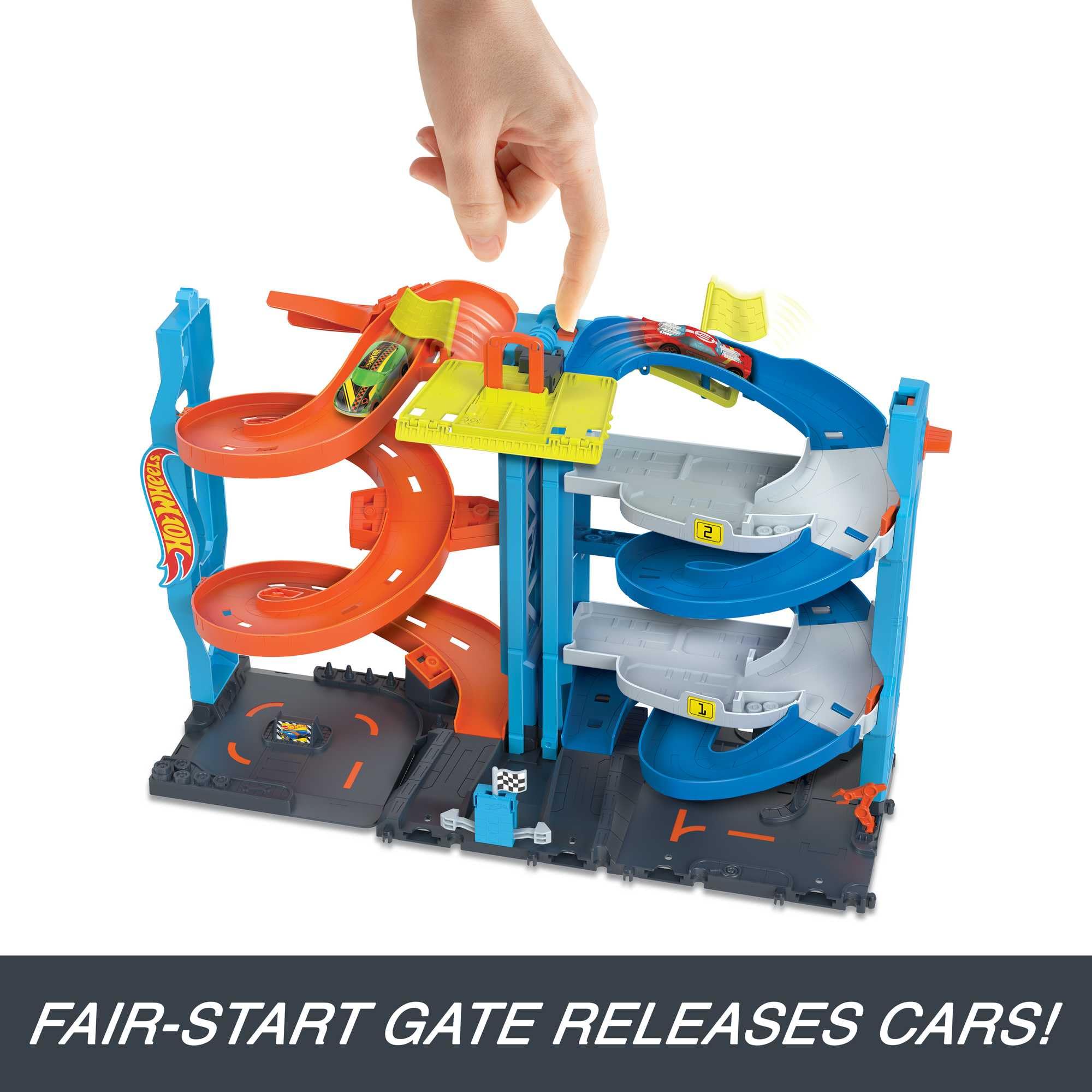 Hot Wheels City Toy Car Track Set, Transforming Race Tower, Single to Dual-Mode Racing, with 1:64 Scale Vehicle, 2 Ways to Play