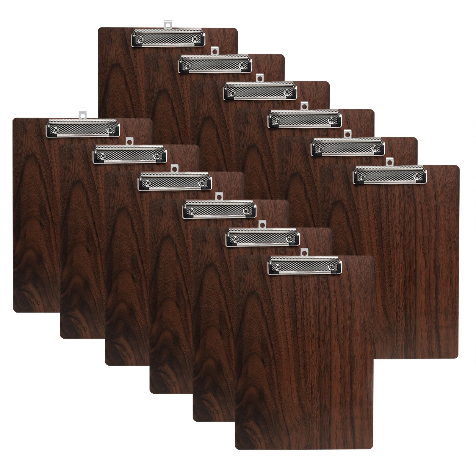 GUOKOFF 12 Pack A4 Clipboard, Durable Wooden Clipboards with Hanging Hole, Clip Boards Writing Board, Quality Memo File Clip Board Wooden Clip Hardboard for Memo Document, Brown