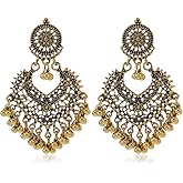 Boho Ball Tassel Statement Dangle Earrings for Women Girls Vintage Flower Heart Shaped Beaded Chandelier Drop Dangling Earring Indian Bollywood Jewelry Gifts for Jhumka Festival Holiday Christmas