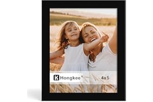 Hongkee 4x5 Picture Frame, Made of Solid Wood With Real Glass Frame, Horizontal and Vertical Display for Wall or Tabletop (Bl