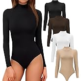 MLYENX 5 Pack Long Sleeve Body Suits Womens Mock Turtleneck Casual Basic Stretchy Body Suits Tops