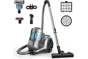 Aspiron 1700W Canister Vacuum Cleaner, 45Kpa Bagless Vacuum Cleaner, Multi-Cyclonic Filtration, 2 Anti-Allergen HEPA Filters, 3.5QT Dust Cup, 4 Tools, Corded Vacuum for Hard Floor, Pet Hair, Teal