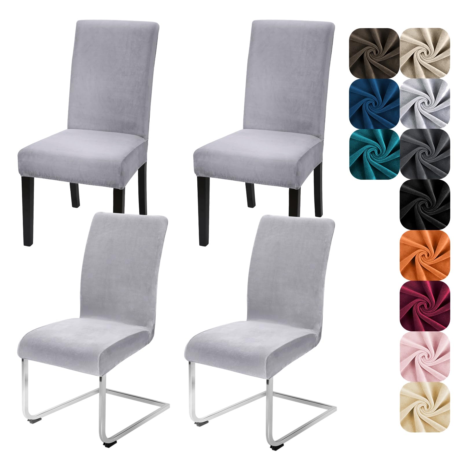 Alishomtll Dining Chair Covers Set of 4 Stretch Velvet Chair Covers for Dining Chairs Elastic Removable Chair Slipcovers Washable Chair Protector for Hotel Banquet Ceremony (Silver Grey, 4pcs)
