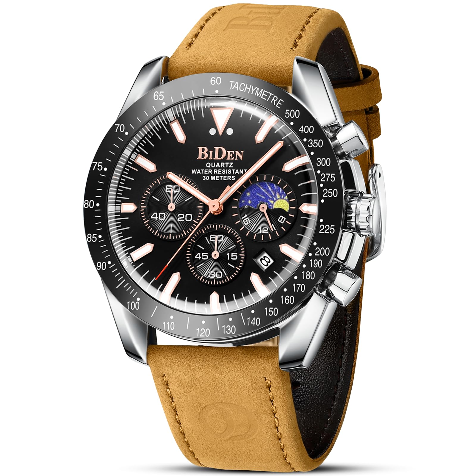 HANPOSH Mens Watches Chronograph Watches for Men Analog Quartz Stainless Steel Waterproof Men's Wrist Watch Fashion Business Watch with Date