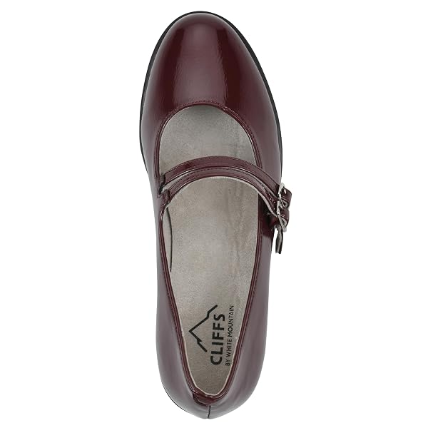 CLIFFS BY WHITE MOUNTAIN WOMEN’S HUNTA CUSHIONED DOUBLE-STRAP MARY JANE PUMP, BURGUNDY/PATENT, 8.5 M