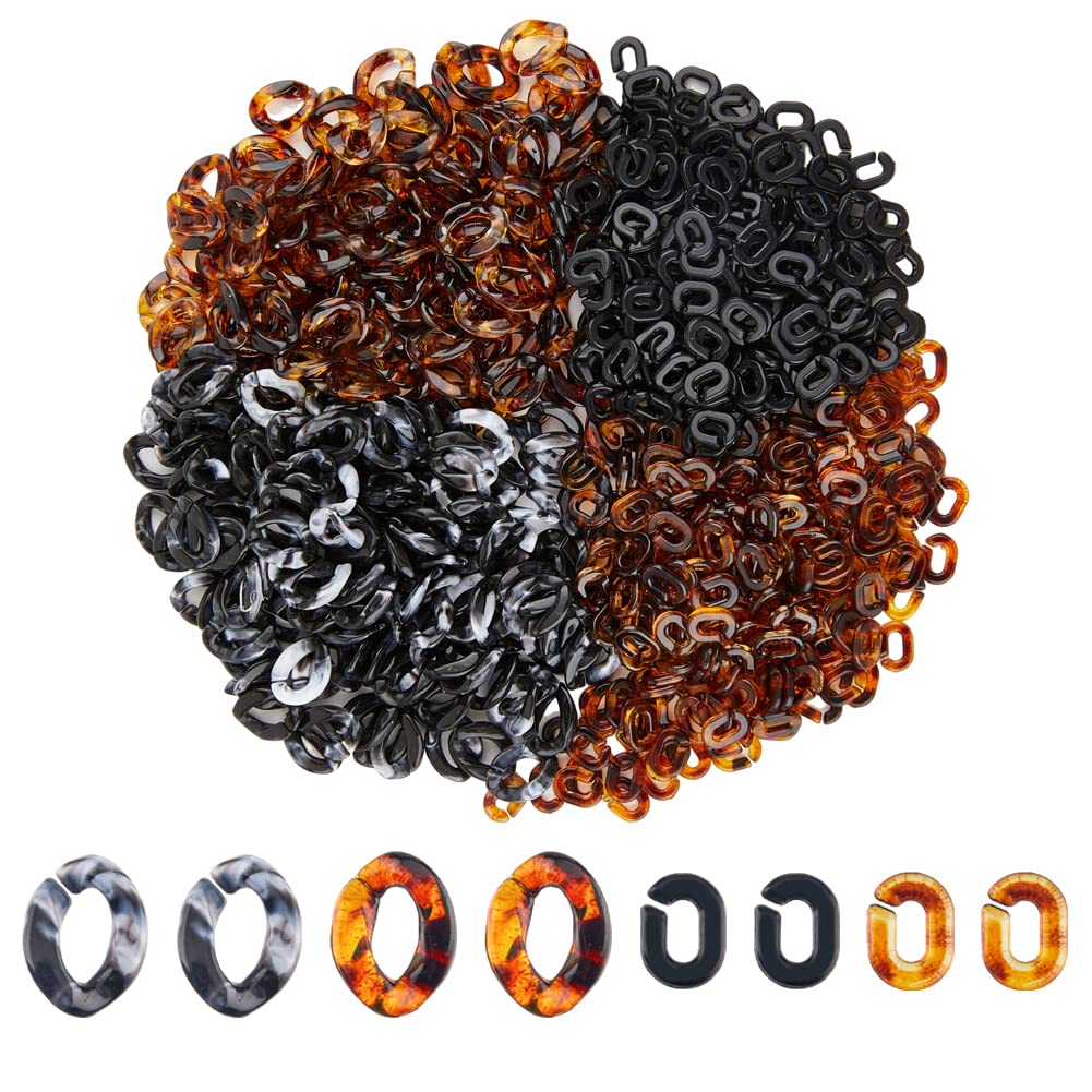 SUPERFINDINGS About 800Pcs Transparent Acrylic Linking Rings 4 Styles Quick Link Connectors Oval Twist Link Chain Rings for Earring Necklace Jewelry Eyeglass Chain DIY Craft Making