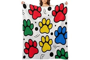 Colorful Dog Pawprints Blanket Lightweight Throw Blanket Soft Cozy Flannel Blankets Travel Bed Blanket for Couch,Sofa,Bed,Cha