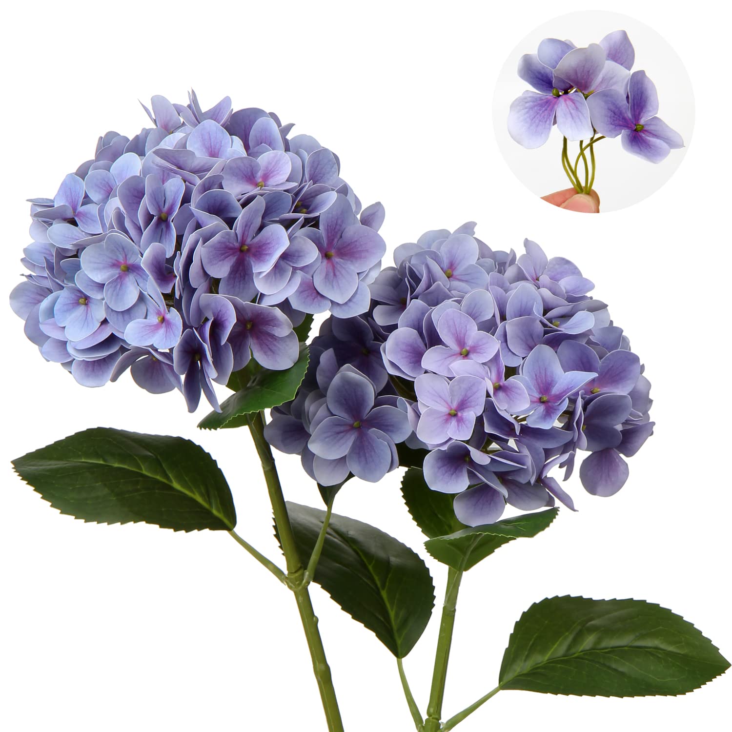 Oairse 2PCS Hydrangea Artificial Flowers Decorative Purple Fake Flowers Real-Touch Silk Hydrangea 63cm Long Stem for Home Hotel Office Wedding Decorations