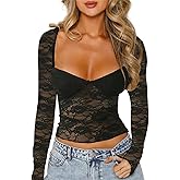 Women Y2k Lace Long Sleeve Top See Through Mesh Crop Top Floral Slim Fit Layering Top Tee Shirts Blouse Streetwear