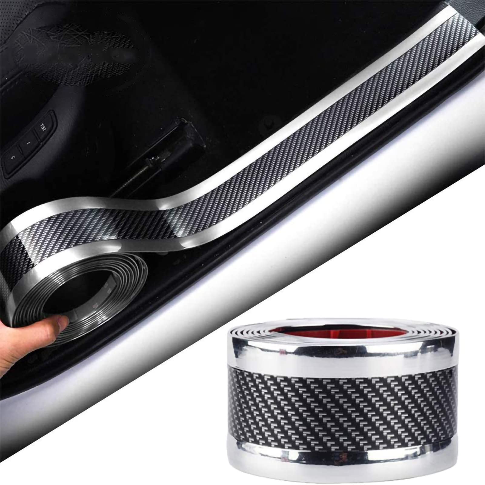 Carbon Fibre Scuff Scratch Resistant Car Door Threshold Sticker, Anti-Shock Protector Rubber Strip with Abrasion Resistance, Scratch Resistant and Strong Adhesion (2.5 m x 5 cm)