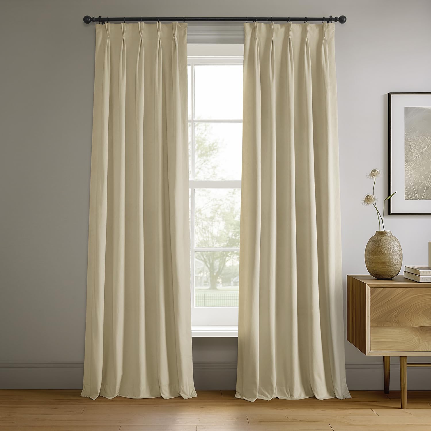 HPD Half Price Drapes Signature Velvet Blackout Curtains for Bedroom 25 X 108 Pleated, VPCH-180103-108-FP (1 Panel) Neutral Ground — image 1