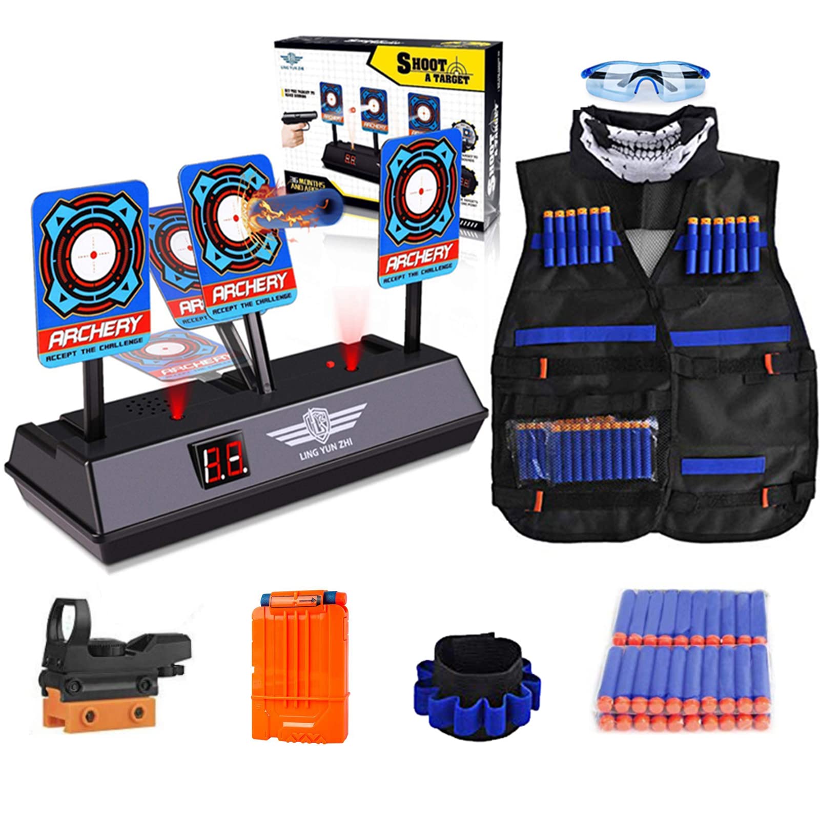 Yococobuy Kids Tactical Vest Electronic Digital Target for Nerf Gun N-Strike Elite Series -Refill Bullets (Black)