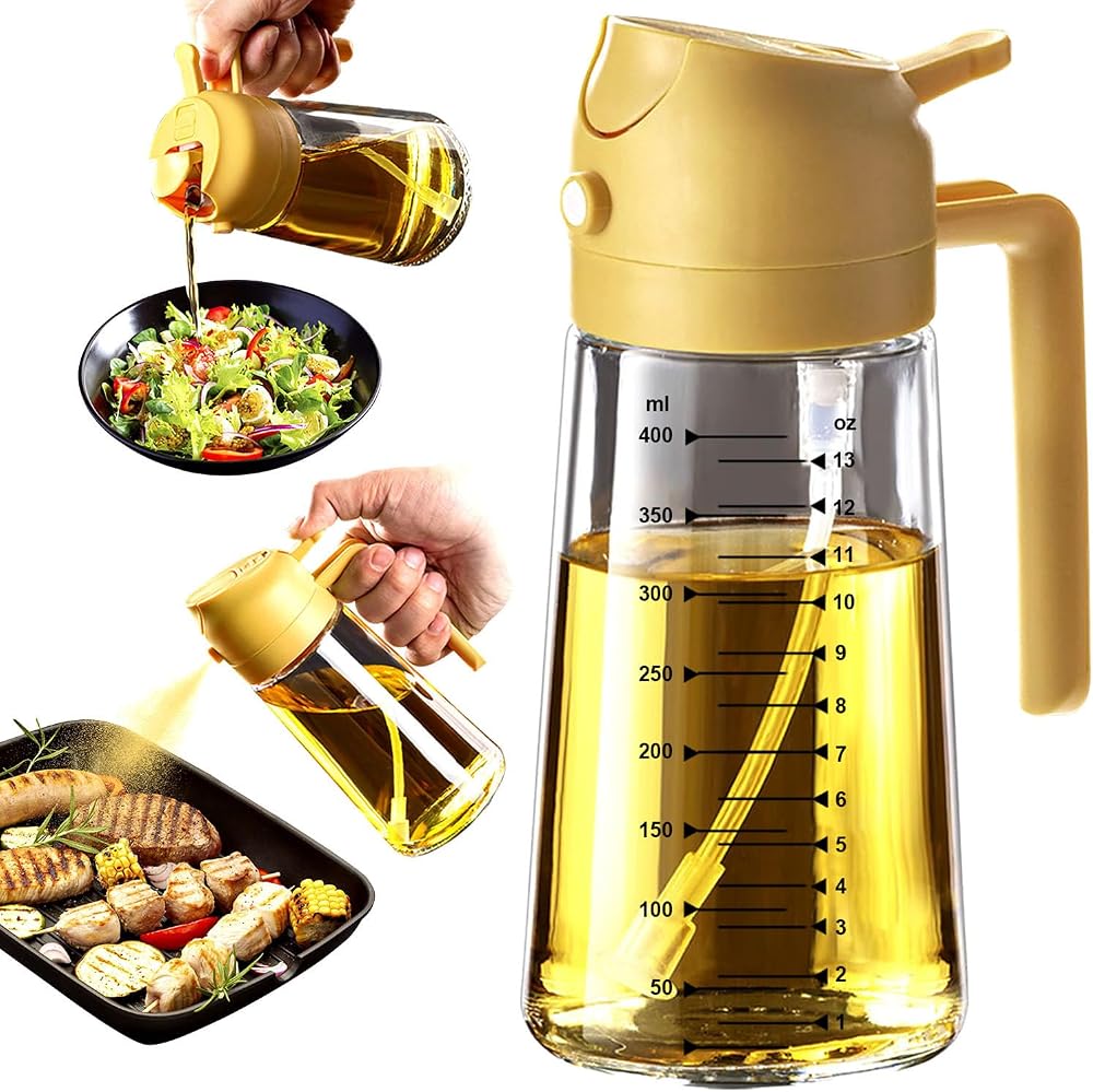 TrendPlain 16oz Glass Olive Oil Sprayer 2 in 1 Dispenser Yellow