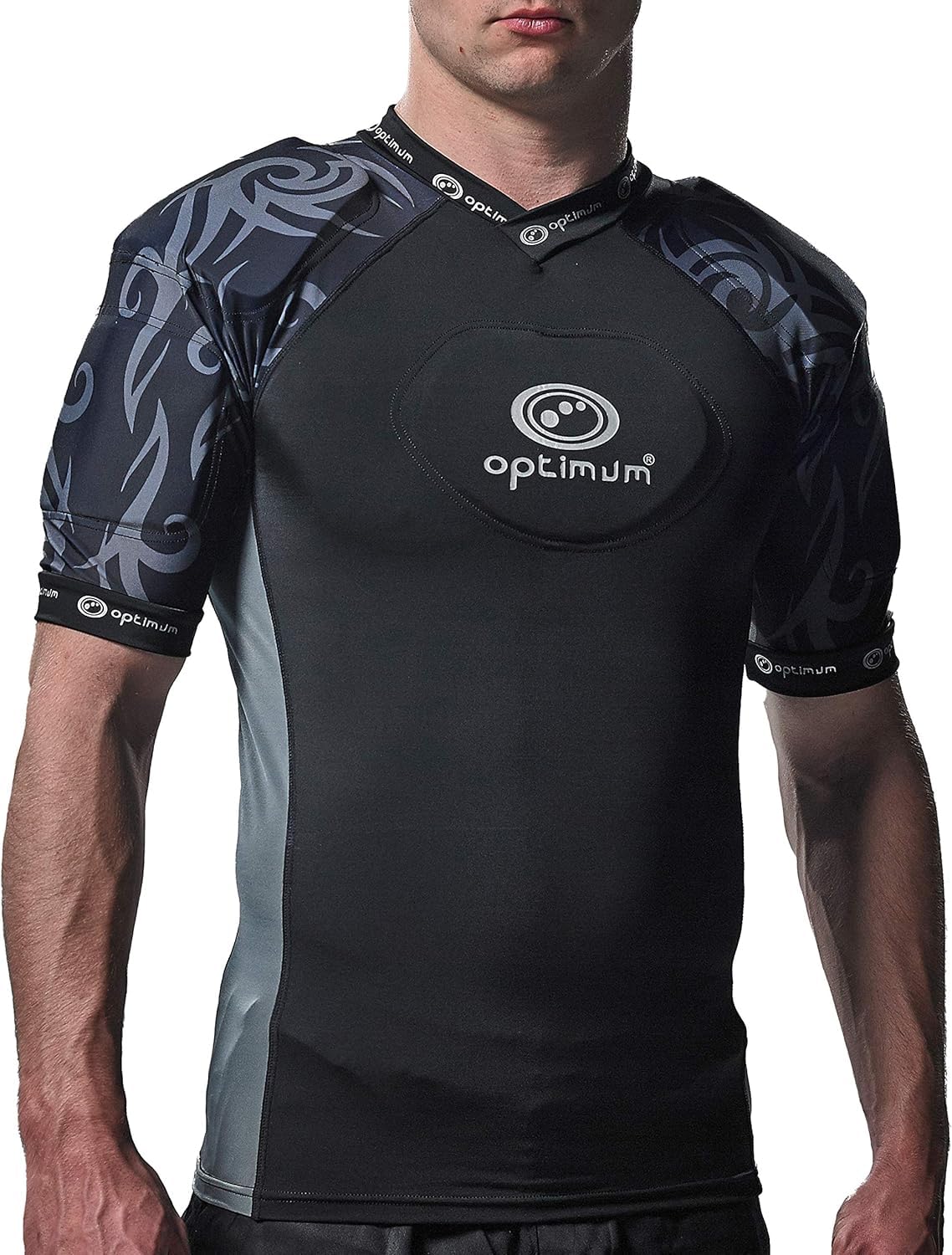 Optimum Word Rugby Approved Razor Protective Top for Adults & Kids – Lightweight Unisex EVA Padded Shirt for Rugby, Breathable Lycra Compression Fit - Black/Silver, Medium