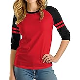 Decrum 3/4 Length Sleeve Womens Tops - Striped Raglan Sleeve Casual Baseball Shirt Women