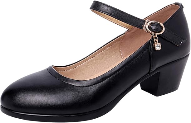 Amazon.com | Women Buckle Strap Round Toe Platform Mary Jane Vintage Leather Block Heel Oxford 