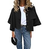 Cicy Bell Womens Oversized Cropped Trench Coats Single Breasted 3/4 Cape Sleeve Trendy Casual Jackets Button up Outerwear
