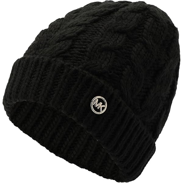 ⚡️Michael•Kors Black Cozy Cable Knit Beanie with Pom Ribbed Cashmere Beanie Hat in BLACK - Sale | Michael Kors [US] main image 2