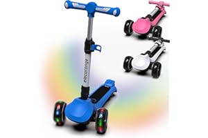 Elecorange T200/T500 Balance Electric Scooter for Kids Age 4-9, 2 Types Front Wheels, Electric Horn, Full Body Lights Up, Wide Deck, 5Mph Safe Speed, 70min Riding, Foldable Kick Scooter Boys & Girl