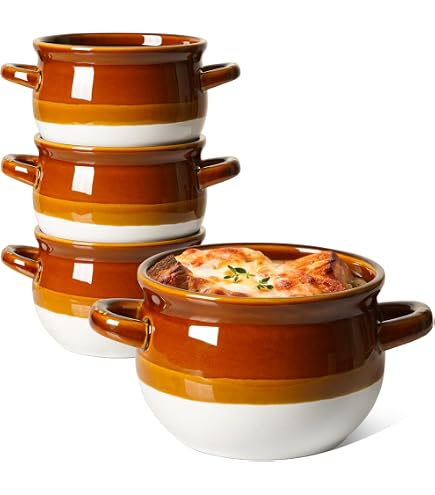 ALELION 16oz French Onion Soup Bowls Set Of 4 With Lids – Oven, Microwave & Dishwasher Safe Crocks For Soup, Chili, Pot Pies & More - View #5