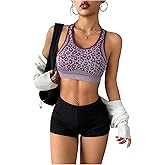 OYOANGLE Women's Leopard Print Racerback Sports Bra Workout Fitness Yoga Seamless Padded Workout Bras