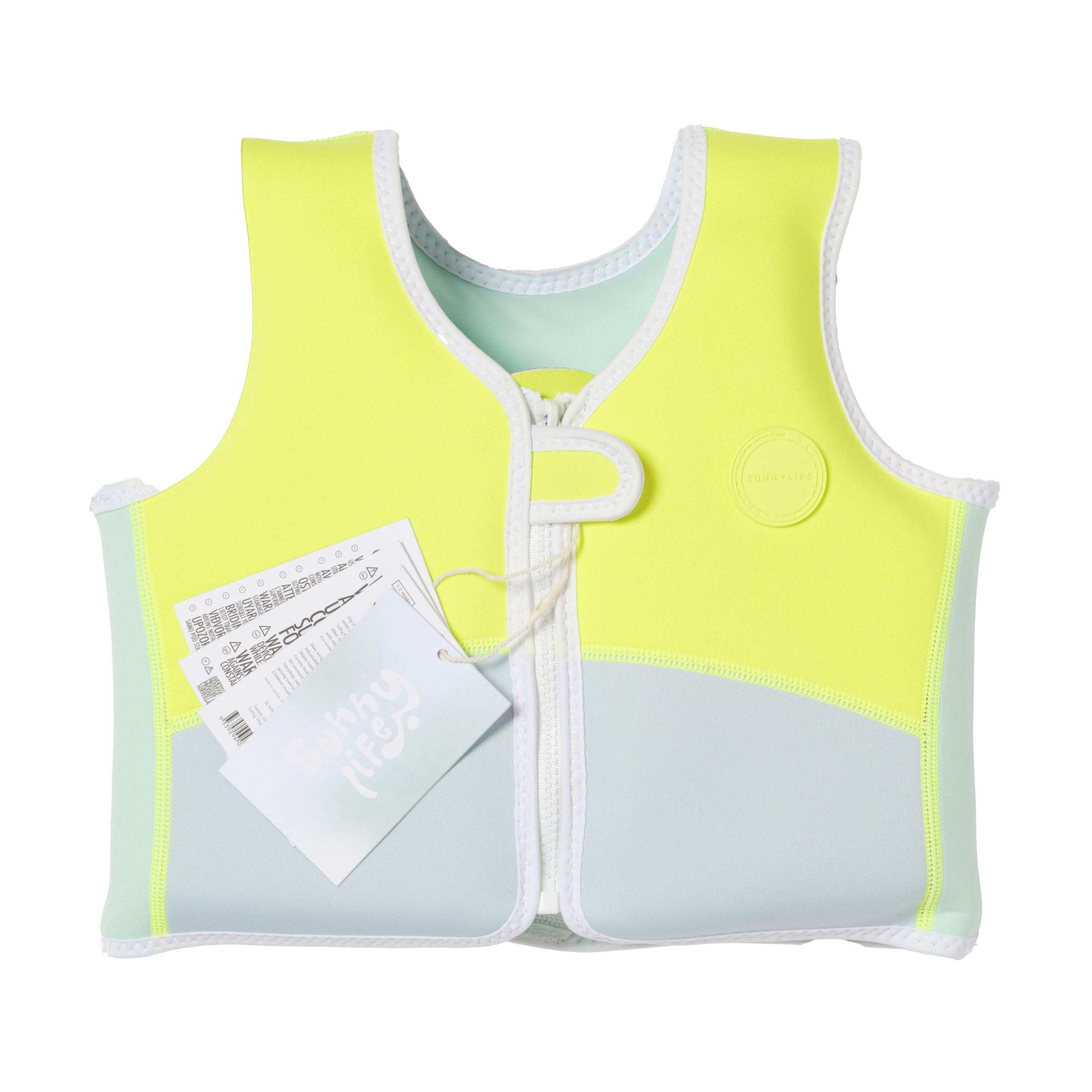Photo 1 of SUNNYLiFE Swim Vest - Constructed with Neoprene Plus a Secure Front Zip and Develop Water Confidence. | Toddler Swim Vest (Salty The Shark | Aqua Neon Yellow, 1-2)
