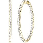 NICRET 14K Gold Hoop Earrings for Women Hoop Earrings Dual Diamond Hoops Earring Large Golden Hoops Earring 40 * 2mm (BX-Gold)