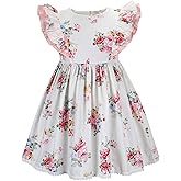 Girls' 2T-12 Vintage Floral Print Casual Sundress Cotton Spring Summer Autumn Dress Easter Clothes