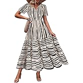 TIYOMI Women Plus Size Dress Boho V Neck Short Sleeve Beach Maxi Dresses Floral/Stripe/Leaves/Lemon XL-5XL