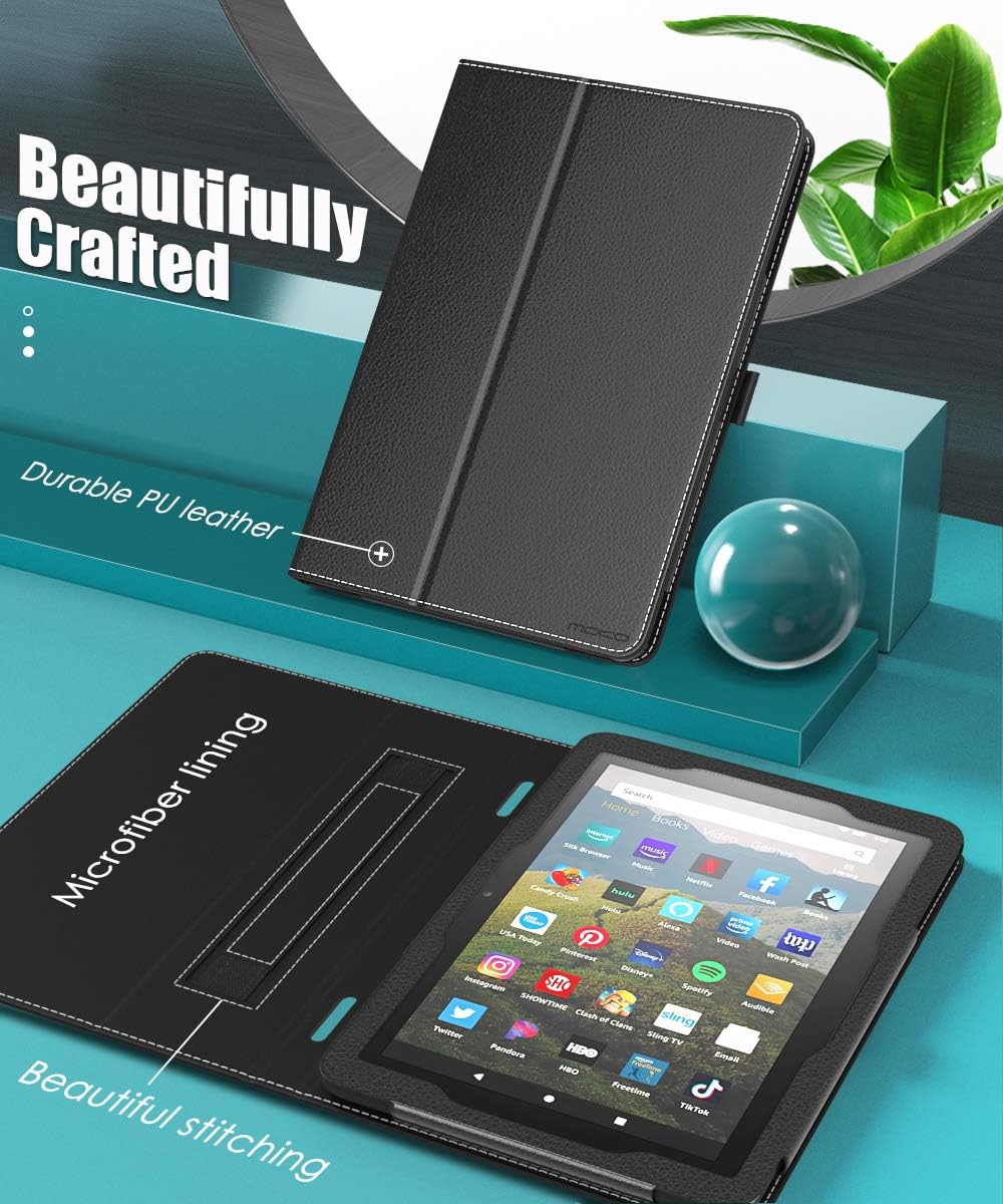 MoKo Case Compatible with All-New Kindle Fire HD 8 Tablet and Fire HD 8 Plus Tablet (10th Generation, 2020 Release),Slim Folding Stand Cover with Auto Wake/Sleep - Black: Computers & Accessories