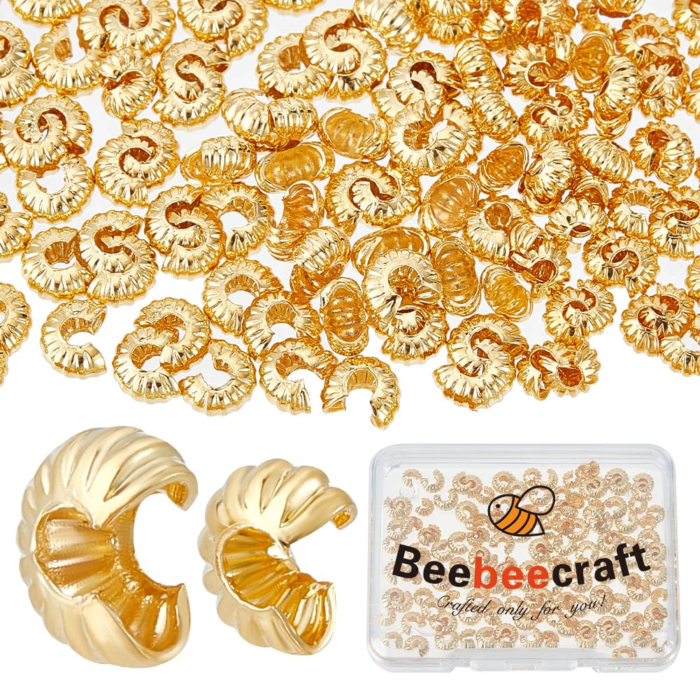 Beebeecraft 1 Box 160Pcs Crimp Bead Covers 18K Gold Plated 2 Size Half Round Open Crimp Beads End Tip 4//5.5mm for DIY Jewellery Makings