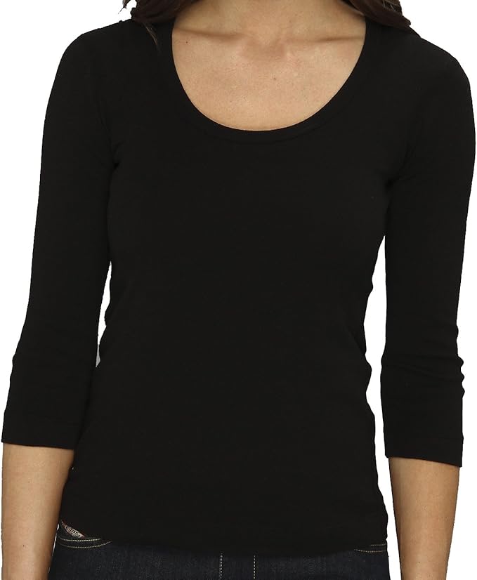 Lolichy Black Basic 3/4 Sleeve Cotton Scoop Neck Tops for Women S at Amazon Womenâs Clothing store