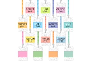 Dinifee Set of 14 Hall Pass Lanyards School Passes Set Unbreakable PVC Office Passes Classroom Passes Set Teachers Students Supplies for Classroom Nurse Bathroom Library (Classic)